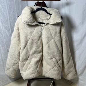 Abercrombie and Fitch Sherpa Cream puffer jacket oversized‎ Large #winterjacket